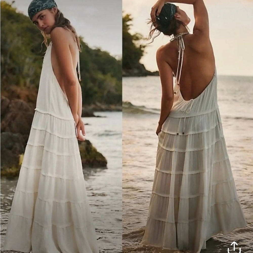 Free people Bohemian Tiered Open-Back Maxi Dress - cream color